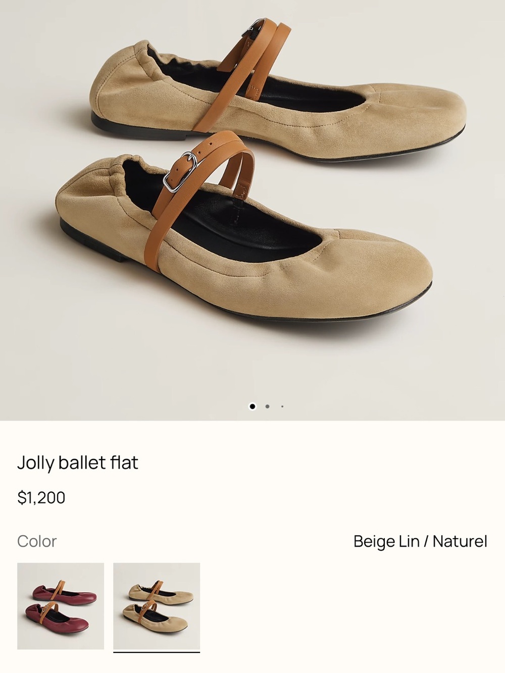 Hermes Jolly Suede Ballet Flat - Beige - size 38- only worn once